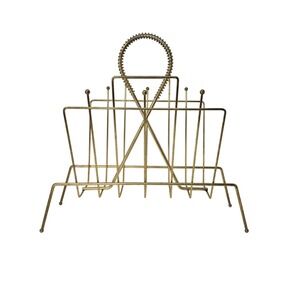 Vintage Brass Magazine Rack Atomic Wire Magazine Holder Mid Century Modern 1950s